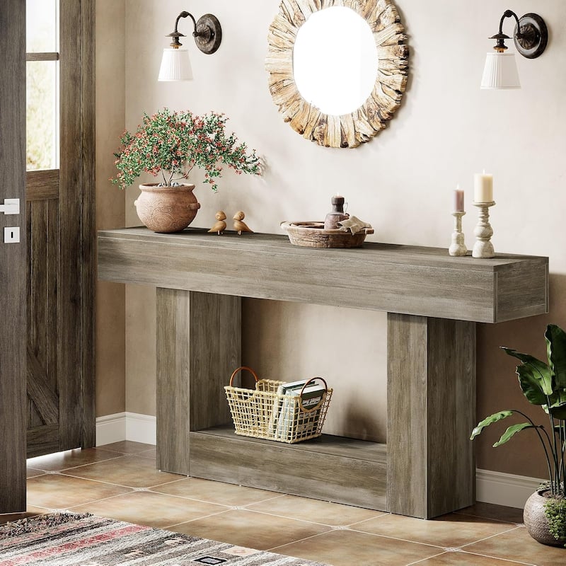 Farmhouse 2-Tier Entryway Table for Living Room, Hallway, Foyer