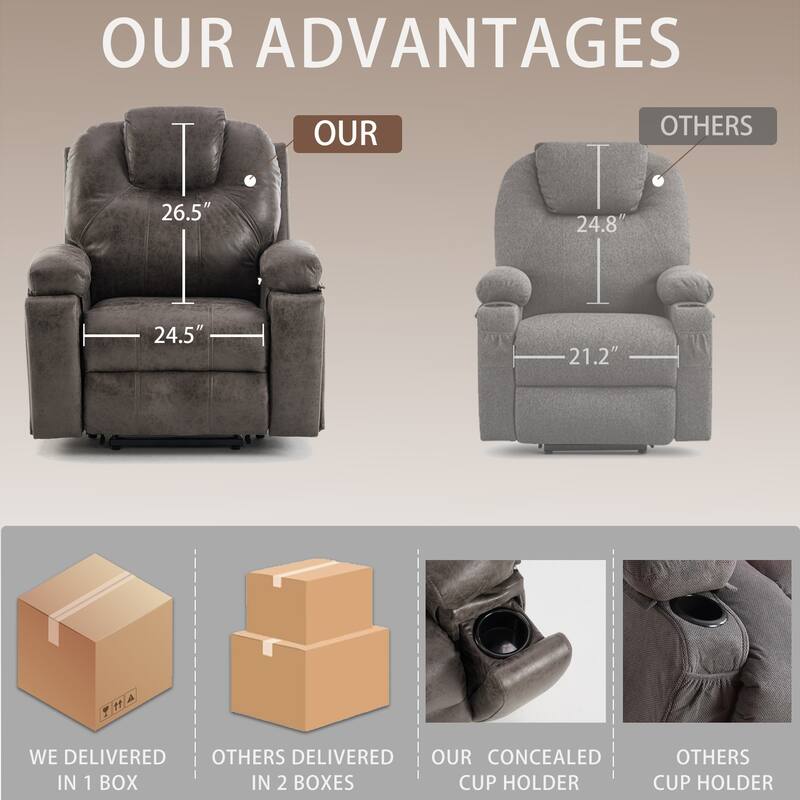 Power Lift Recliner Chair Overstuffed Wide Massage Chair Heavy Duty and Safety Motion Reclining Mechanism with Side Pockets
