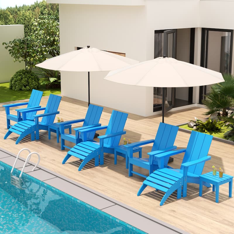 Shoreside Modern 12-Piece Folding Adirondack Chair With Ottoman And Side Table - Pacific Blue