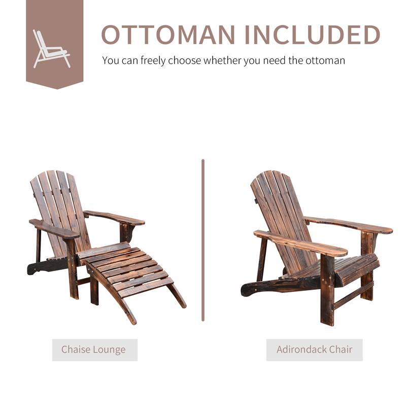 Outdoor Wooden Adirondack Chair,Patio Lounge Chair with Ottoman