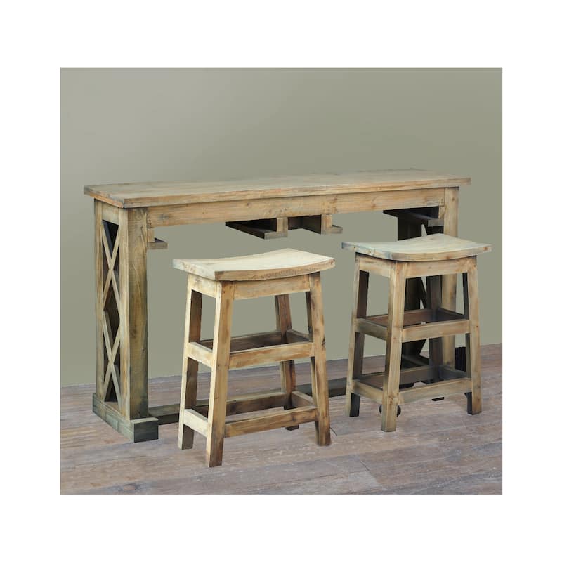 Counter Height Dining Set - 60" Bar Table with 2 Stools & Sofa Console - Solid Wood Home Bar