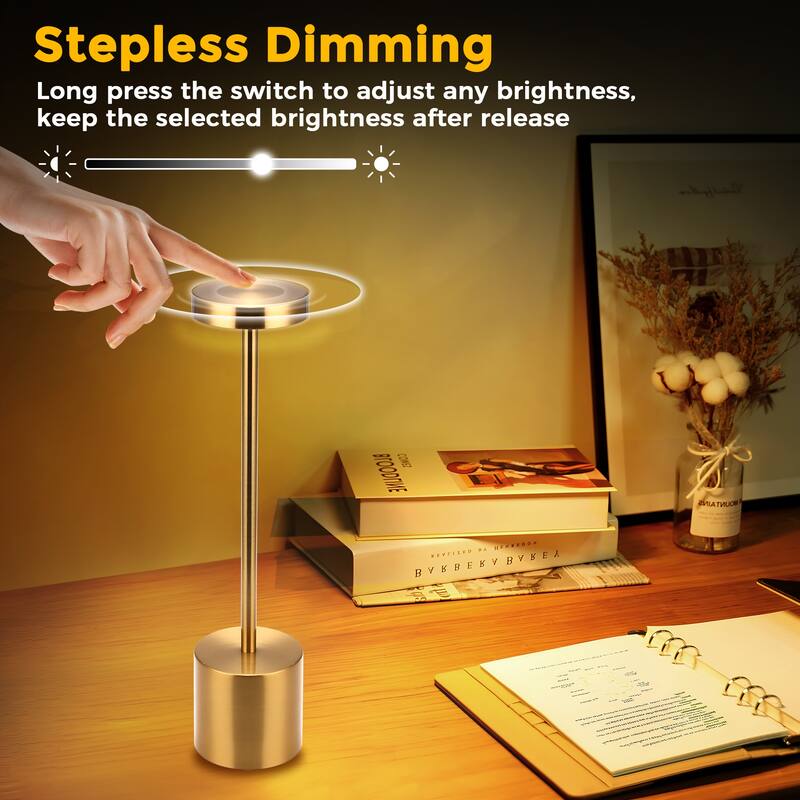2Pack Cordless Table Lamp, Rechargeable LED Battery 3600mAh Metal USB Portable Powered Desk Lamp, 3 Levels Brightness Light