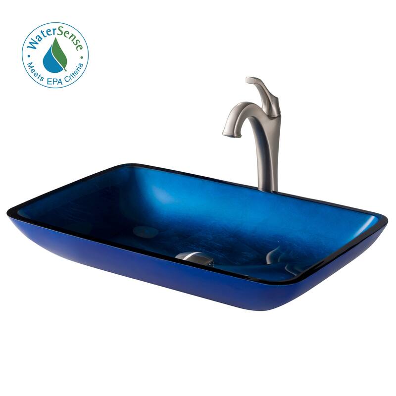 Kraus Arlo & Glass 21-7/8" Glass Vessel Bathroom Sink with 1.2 GPM - Spot-Free Stainless Steel