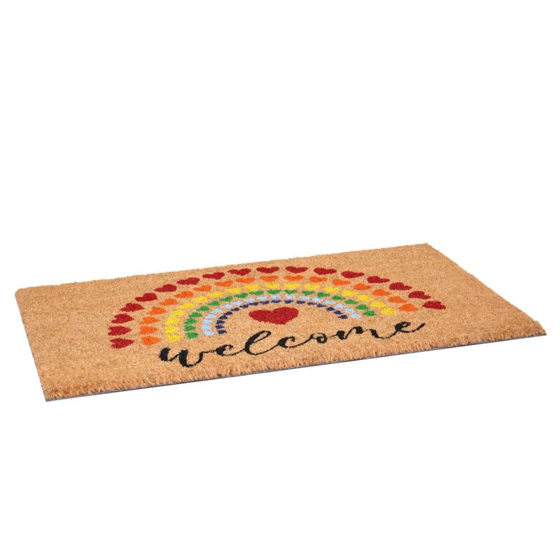 HomeRoots 17" X 29" Brown And Red Rainbow Welcome Outdoor Coir Door Mat - 17.00' X '29.00
