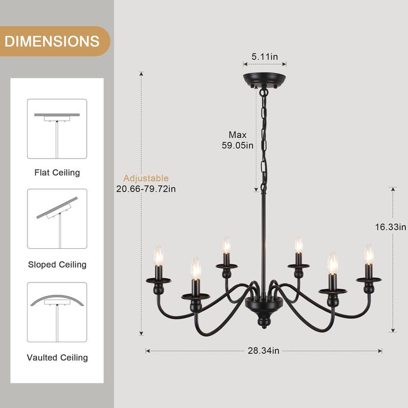 6-Light Modern Candlestick Hanging Linear Chandelier Lighting for Kitchen Island