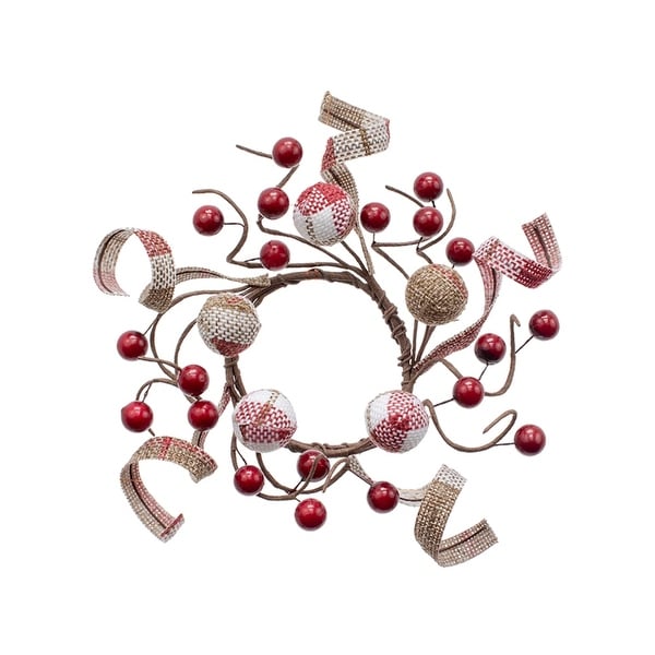 2.5" Small Cherry Pink Cranberry Check Candle Ring. Opens flyout.