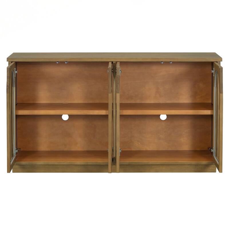 4-Door Large Storage Buffet Cabinet with Glass Doors, Arched Cabinet with Adjustable Shelves for Kitchen, Dining Room
