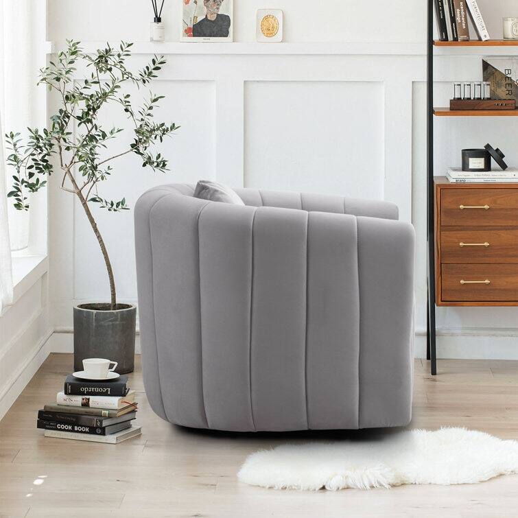 Ebello Oversize Velvet Swivel 360° Rotation Barrel Comfy Round Armchair With Pillow For Living Room Bedroom