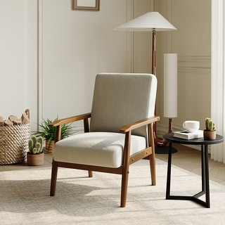 Linen Upholstered Armchair Accent Chair with Solid Wood Legs - Bed Bath ...