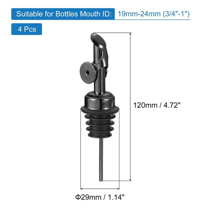 4PCS Stainless Steel Pourers, Auto Flip Olive Oil Dispenser Spout - Black