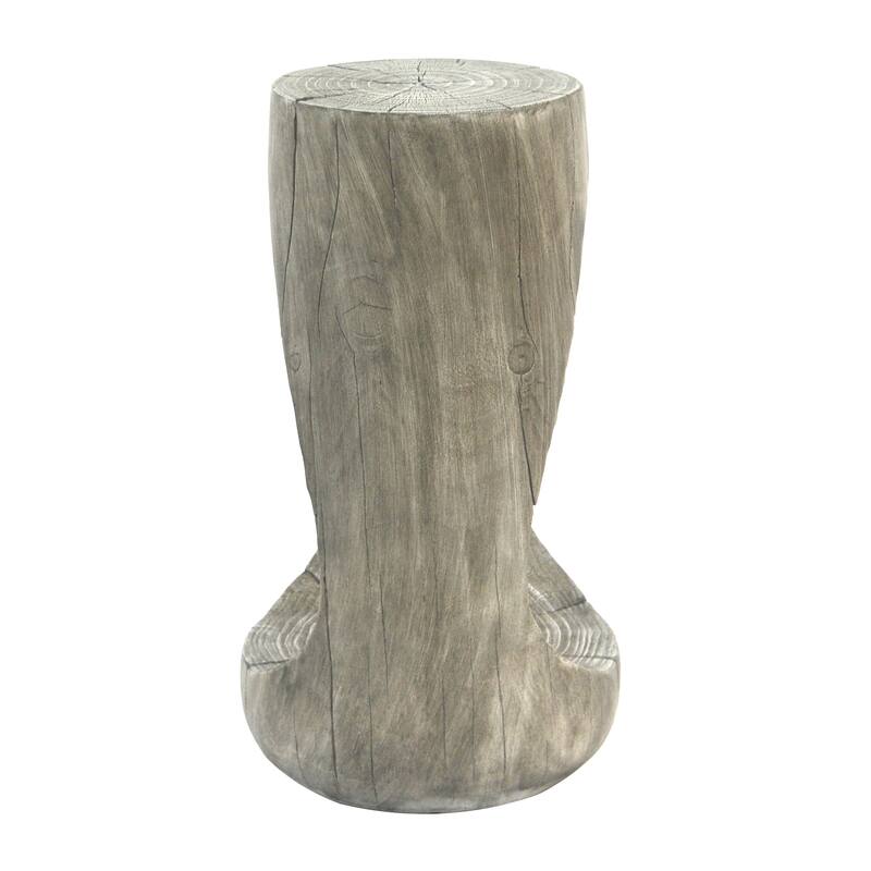 Roomfitters Hollow Sculptural Outdoor Side Table, Wood-Look Lightweight Concrete Garden Stool