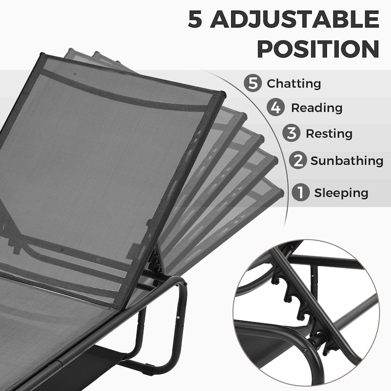 Outdoor Lounge Chair Chaise Recliner Back Adjustable Garden Deck