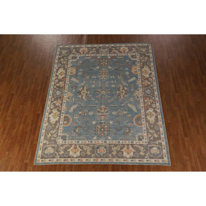 Hand Knotted Oriental 100% Wool Carpet Transitional All-Over Navy Blue & Blues Oushak Area Rug - 10' 1'' X 7' 11''