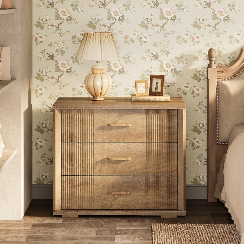3-Drawer Farmhouse Wood Bed Side Table Nightstand for Bedroom