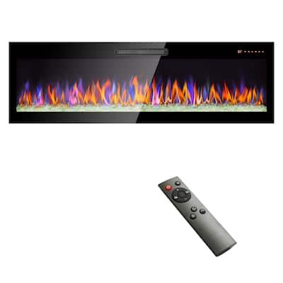 60-Inch Tempered Glass Wall Mounted Electric Fireplace with Remote, 16 Flame Colors & LED Heater.