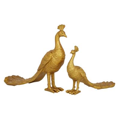 Polyresin Peacock Sculpture - Set of 2 Gold - Roche River Decor
