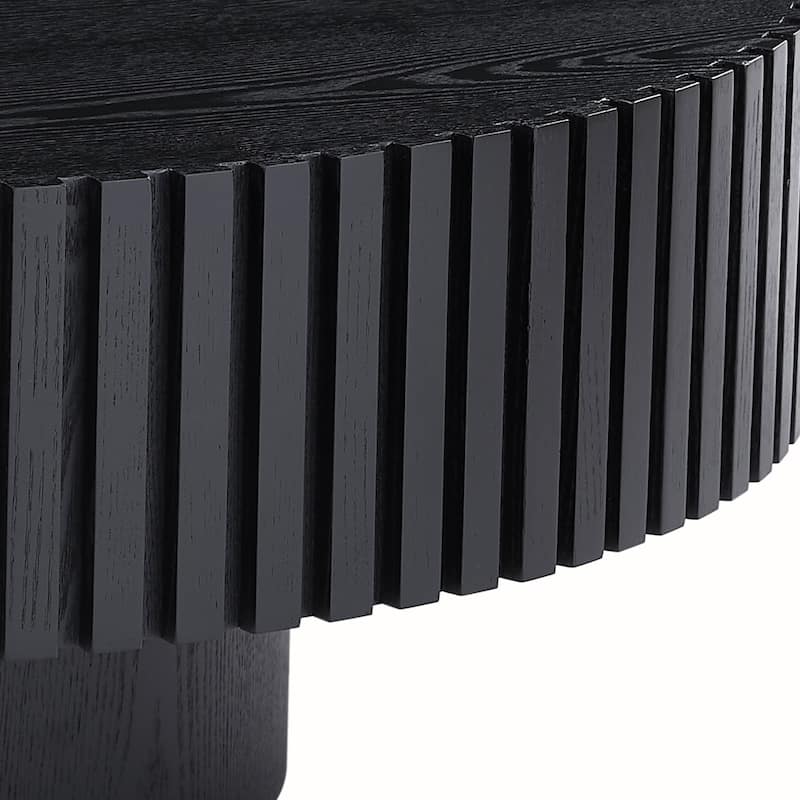 Modern Natural Black Round Coffee Table with Sturdy Pedestal No Assembled