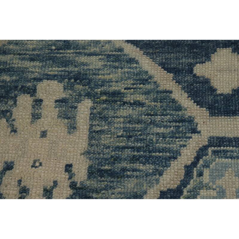 Hand Knotted Oriental 100% Wool Carpet Transitional All-Over Navy Blue & Blues Oushak Area Rug - 12' 7'' X 9' 5''
