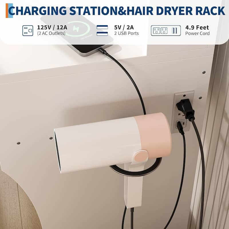 2 Drawers Dressing Table Vanity Desk with Lights and Mirror