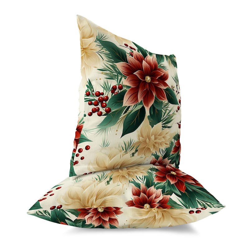 Red And Green Holiday Sparkle Indoor/Outdoor Throw Pillow Zipper