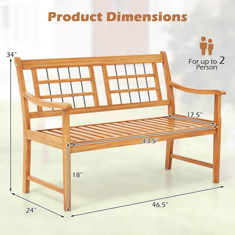 Patio Acacia Wood Bench Wooden 2-Person Outside Chair Outdoor Loveseat