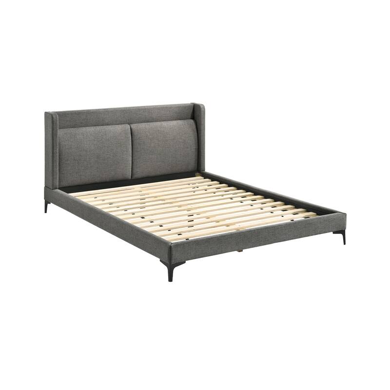 Gray Fabric Platform Bed - Modern Style Bed Frame with Metal Legs - Low Profile Bed