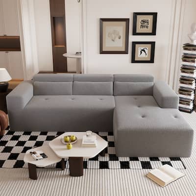 109" Teddy Fabric L-Shaped Sectional Sofa, No Assembly