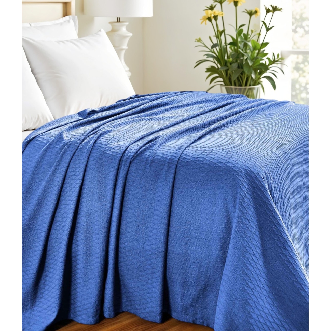HomeRoots Twin Blue Cotton Woven Geometric Blanket