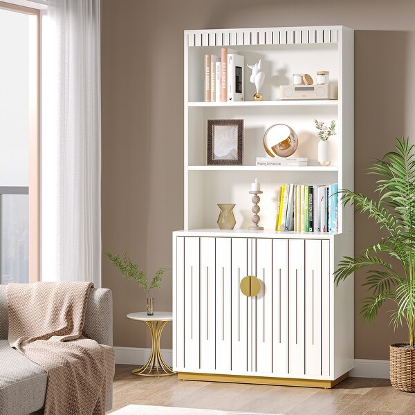 66.93-inch Tall Bookshelf Bookcase with Doors for Home Office