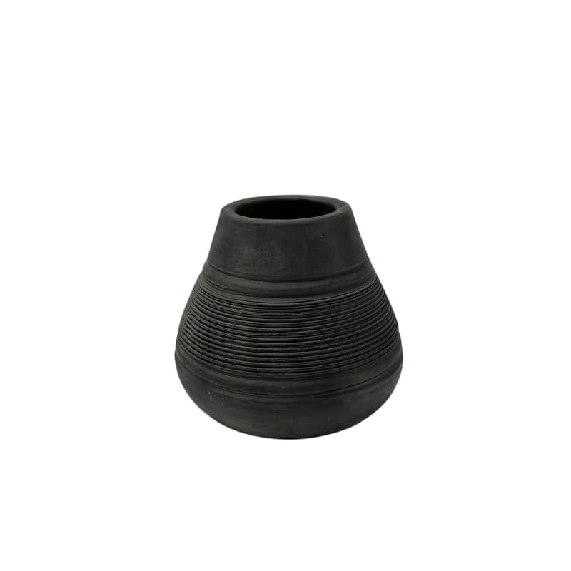 Terracotta Vase Natural Black H 5.5" & Dia 6.3" - Black - Black