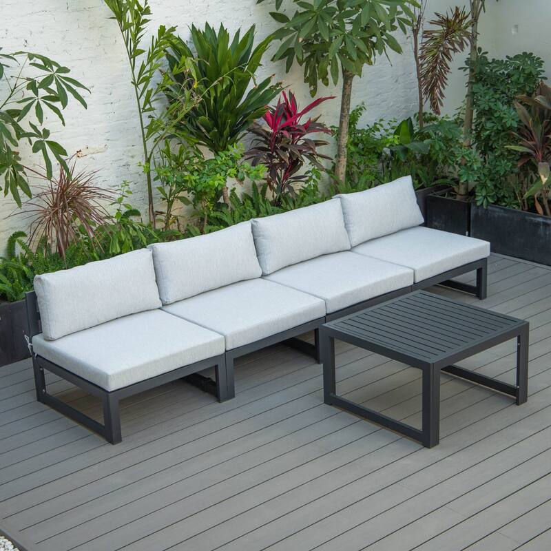 Chelsea 5-Piece Modern Armless Patio Sectional and Coffee Table for Patio Garden Summer Yard Porch