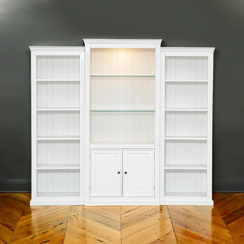 78.75" Tall 3-Piece LED Bookcase - Adjustable 5-Color Lighting Display Cabinet with Tempered Glass Shelves - Retro Style