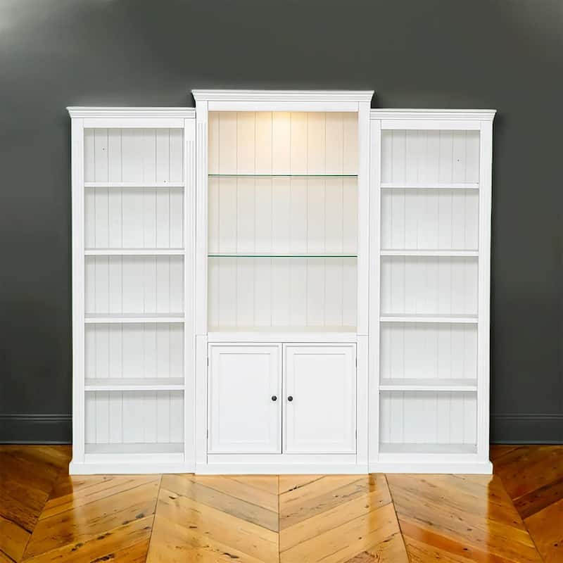 Roomfitters 78.75'' Tall Display Cabinet Bookcase with Glass Shelves, Retro Curio Storage Cabinet for Living Room, White