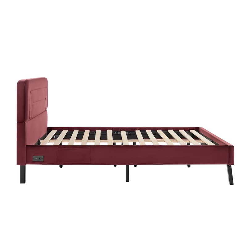 Studio Living Ashton Queen Upholstered Bed in Velvet Fabric