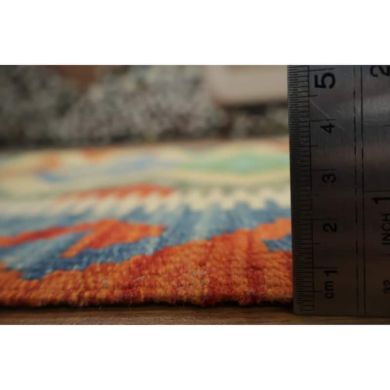 Hand Woven Oriental 100% Wool Carpet Southwestern Tribal Green Kilim Area Rug - 4' 11'' X 3' 4''