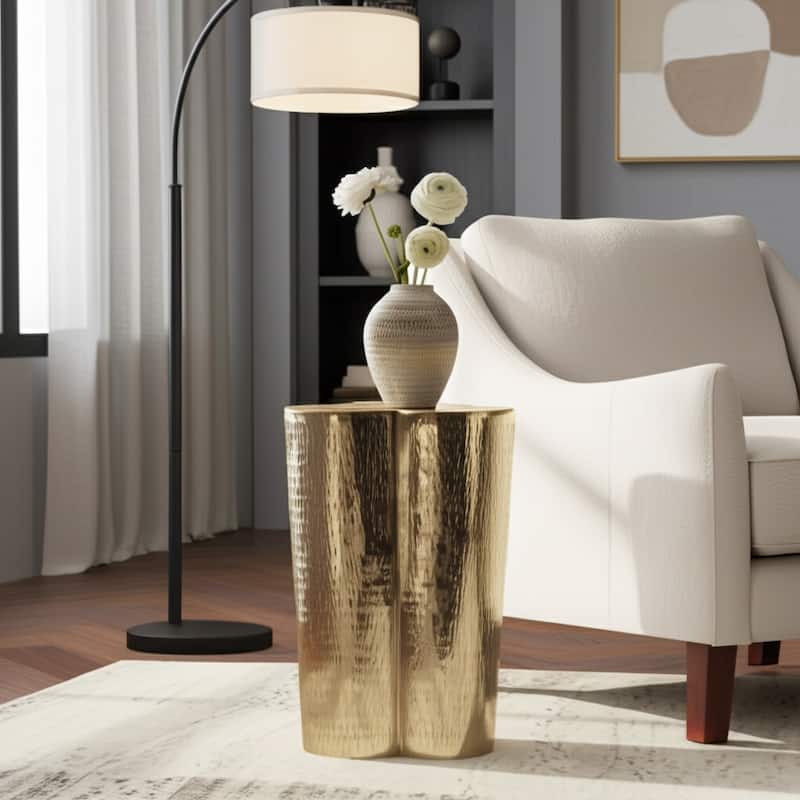 Metal Side Table with Modern Textured Base Elegant Narrow Home Decor