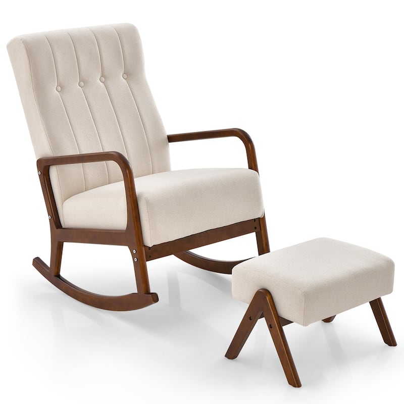 Costway Rocking Chair with Ottoman Upholstered Fabric Glider Rocker - See Details