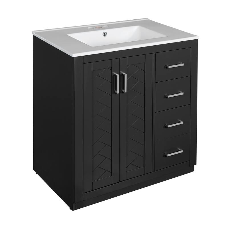 Minimal Geometric Pattern Bathroom Vanity Cabinet with 3 Drawers