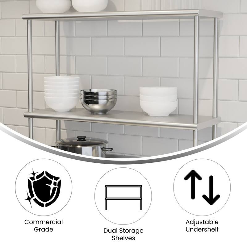 Commercial Grade NSF Certified Stainless Steel Metal Kitchen Double Overshelf