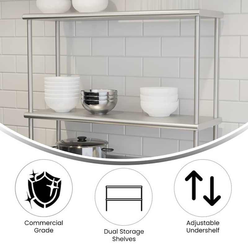Commercial Grade NSF Certified Stainless Steel Metal Kitchen Double Overshelf Bed Bath