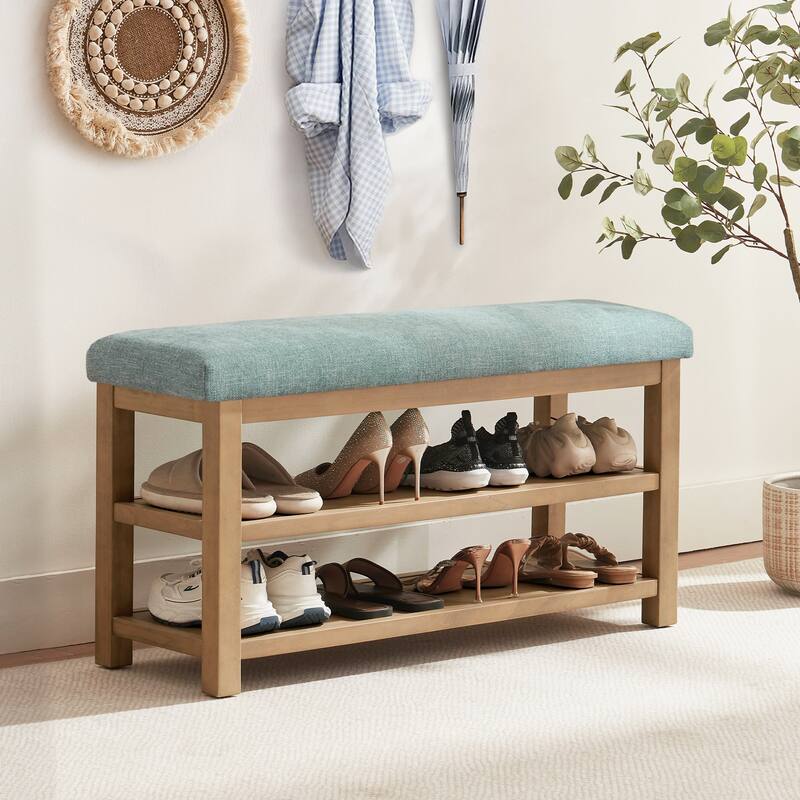 HUIMO Multi-Functional Solid Wood Bench with Storage Shelves 46in/39in/31in