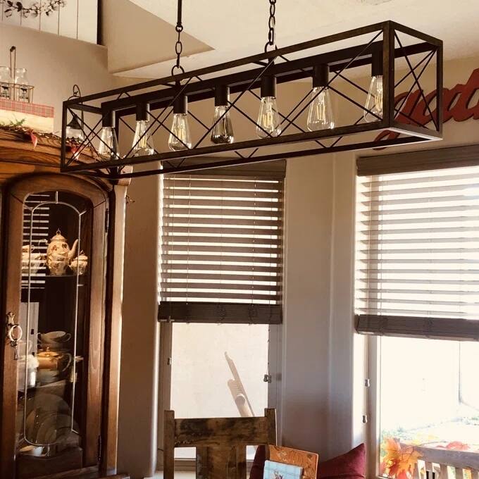 Kiro 7-light Farmhouse 48In Linear Chandelier Rectangle Dining Lights with UL - 48'' W x 7.78'' D x 11'' H