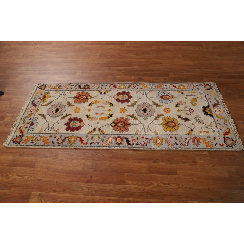 Floral Oushak Indian Foyer Rug Handmade Wool Carpet - 2'7"x 5'1"