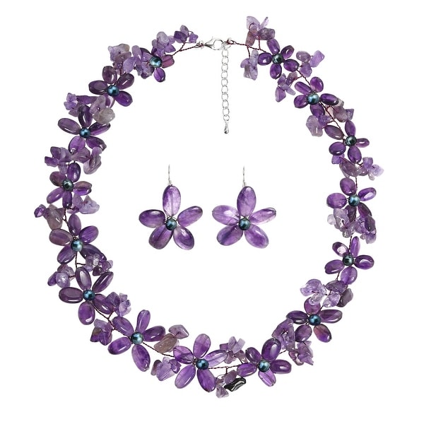 Handmade Amethyst Daisy Garland Floral Jewelry Set (Thailand)