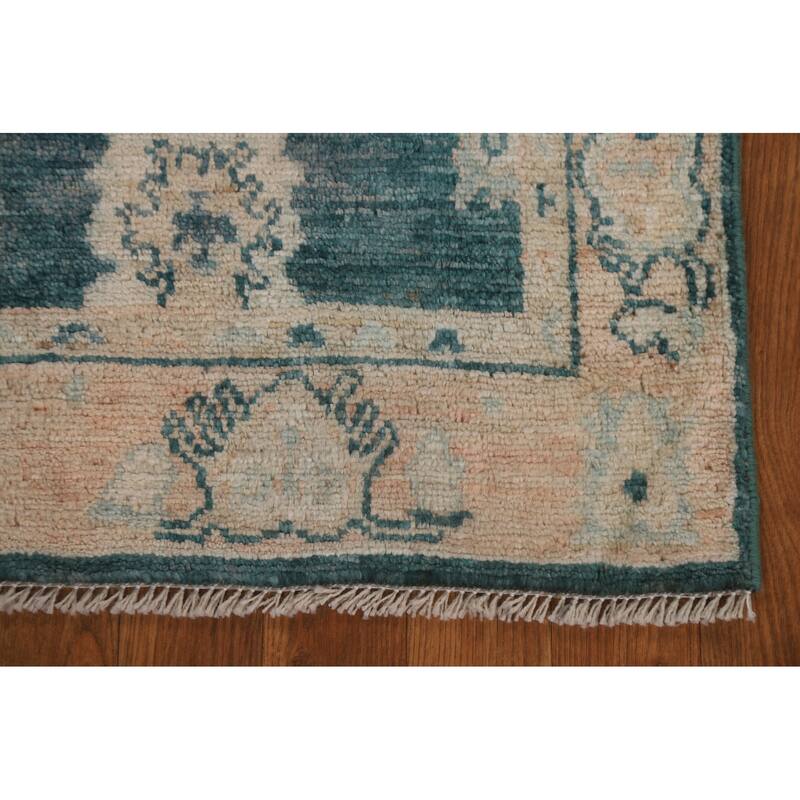 Hand Knotted Oriental 100% Wool Carpet Transitional Geometric Green Oushak Area Rug - 2' 10'' X 2' 1''