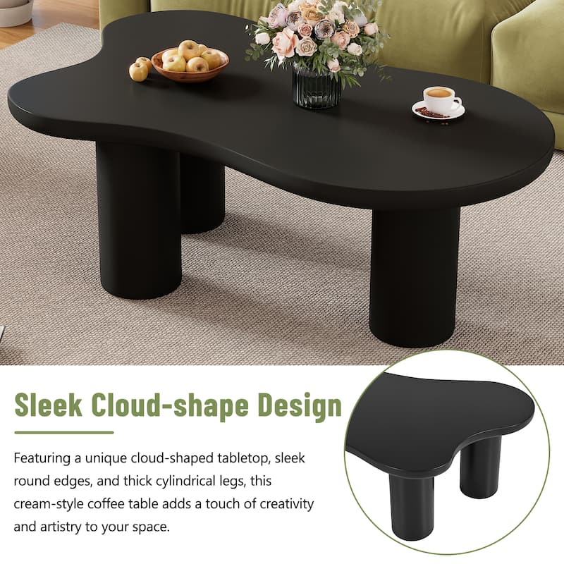 Roomfitters Cloud Coffee Table with Thick Tabletop, Modern Irregular Center Table with Round Edge for Living Room