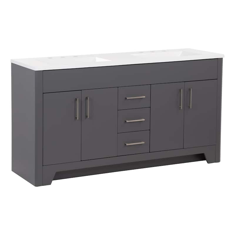 Spring Mill Cabinets Salil 60" Double-Sink Vanity With 2 Cabinets, 3 Drawers, and White Sink Top