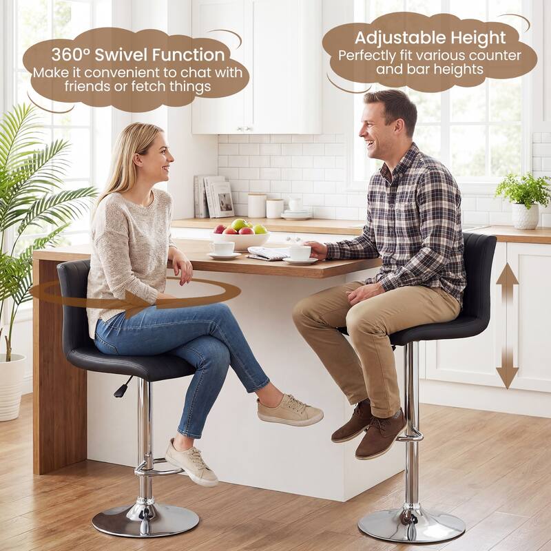 Gymax Bar Stools Set of 2 Adjustable Swivel Barstools w/Back &