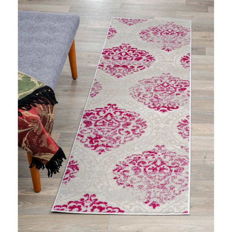 Porch & Den Pascuzzi Distressed Floral Damask Area Rug