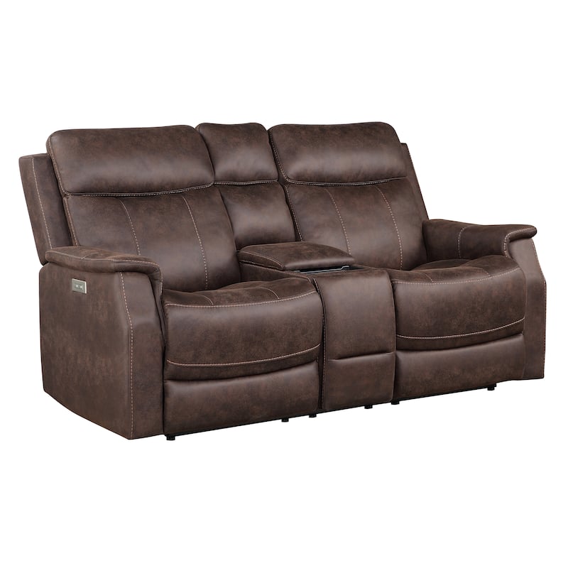 Steve Silver Faux Leather Power Reclining Console Loveseat - Walnut Brown